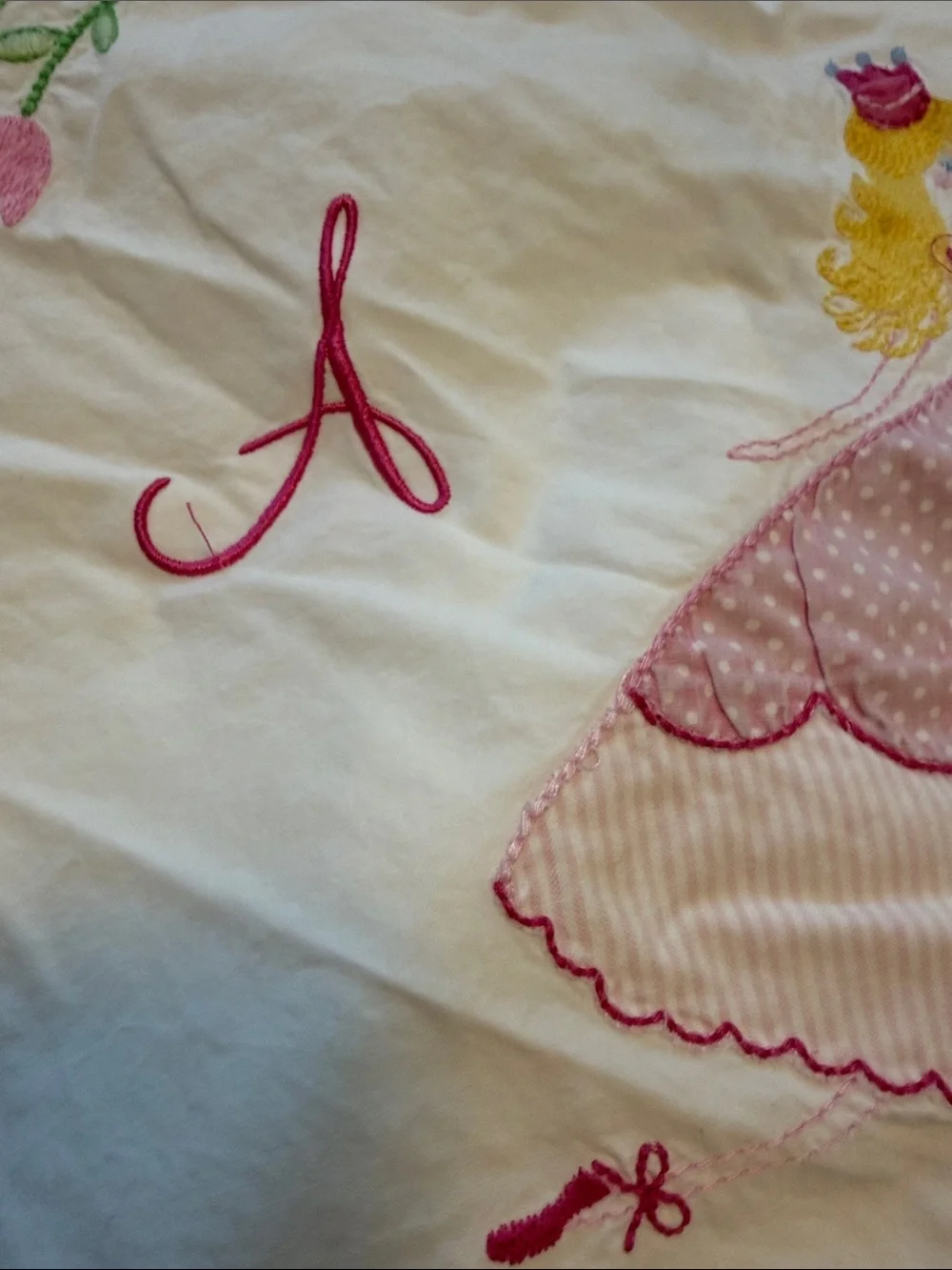 Pottery Barn Kids Full/Queen White Pink Embroidered Crewel Birds Flowers Duvet